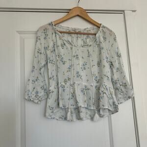 Hippie Rose Babydoll Peasant Blouse Floral Women’s Medium Bell Sleeves‎ 70s Boho